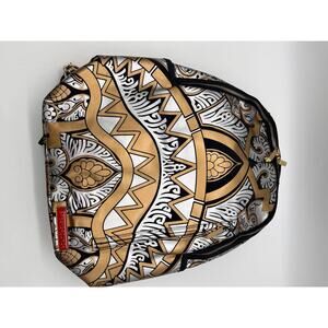 Sprayground DLX Backpack Gold Silver Print Chain Detail Used